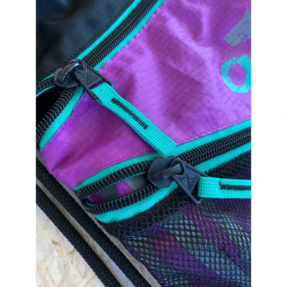 Adidas Drawstring Cinch Bag Purple Mesh Sackpack Gym Backpack Zipper Pockets
